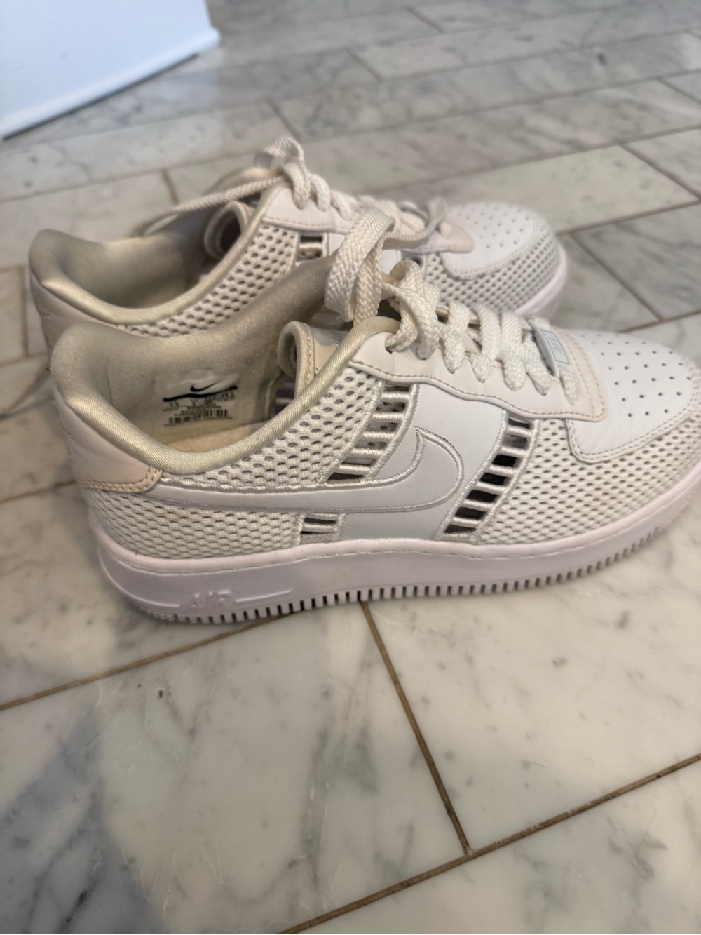 Nike AF1 White Low-Top Mesh & Leather Sneakers